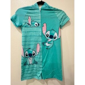 Disney Lilo & Stitch Teal Hooded Zip Front Romper Kids Size Medium 8 Pajamas